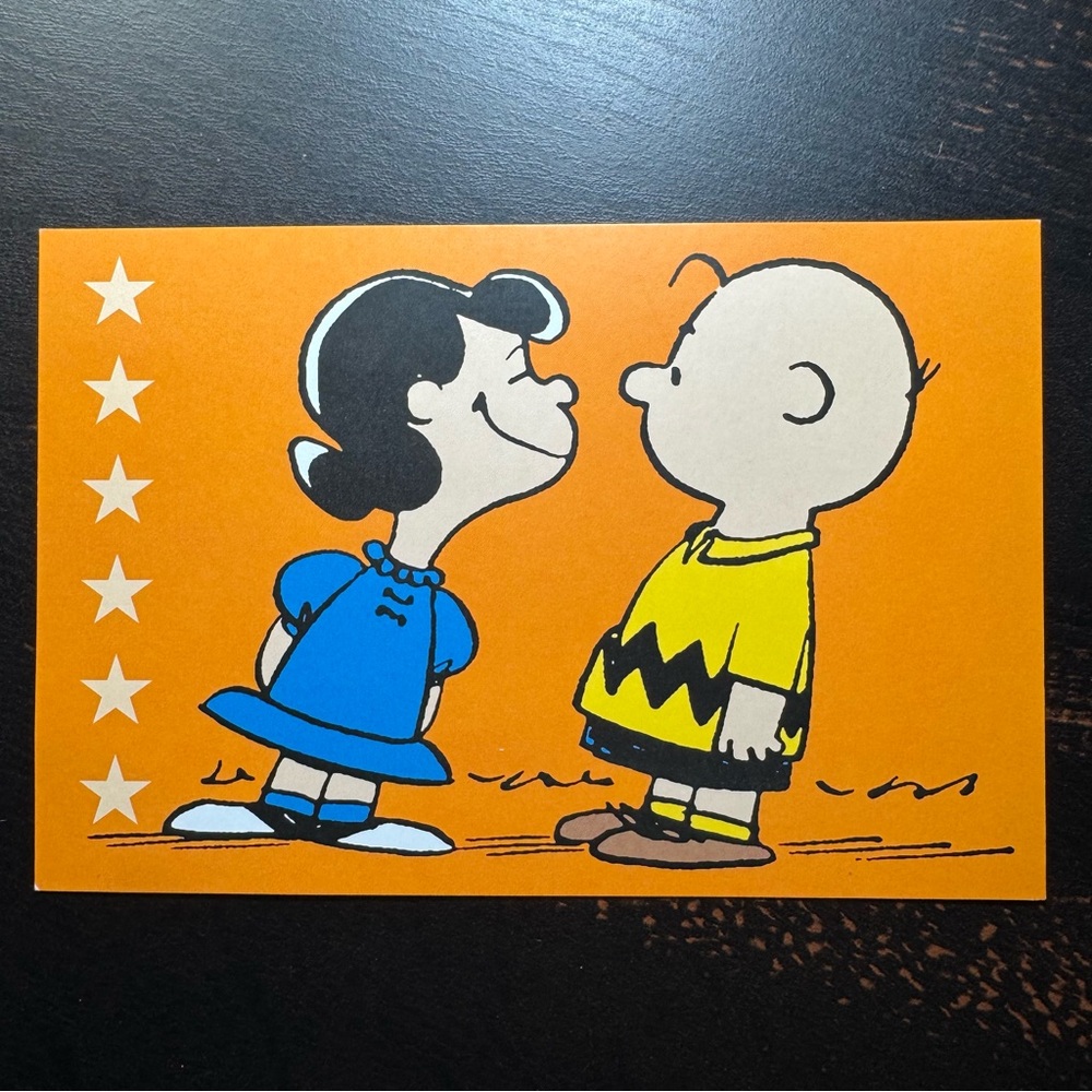 Charles M. Schulz Museum Orange Charlie Brown‎ and Lucy Postcard 4x6 Unstamped